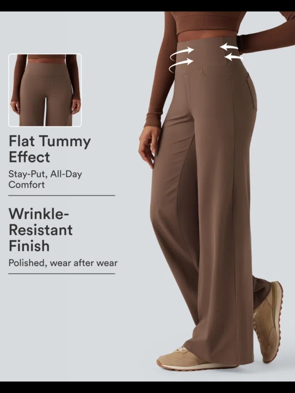 NEW Halara DayStretch High Waisted Tummy Control Wide Leg Yoga Pants In Sepia